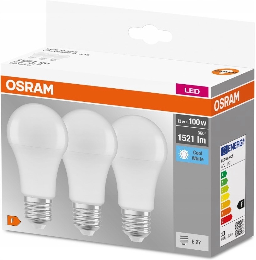 Osram Led A60 13W 1520Lm 4000K E27 3 шт. (4058075819559)