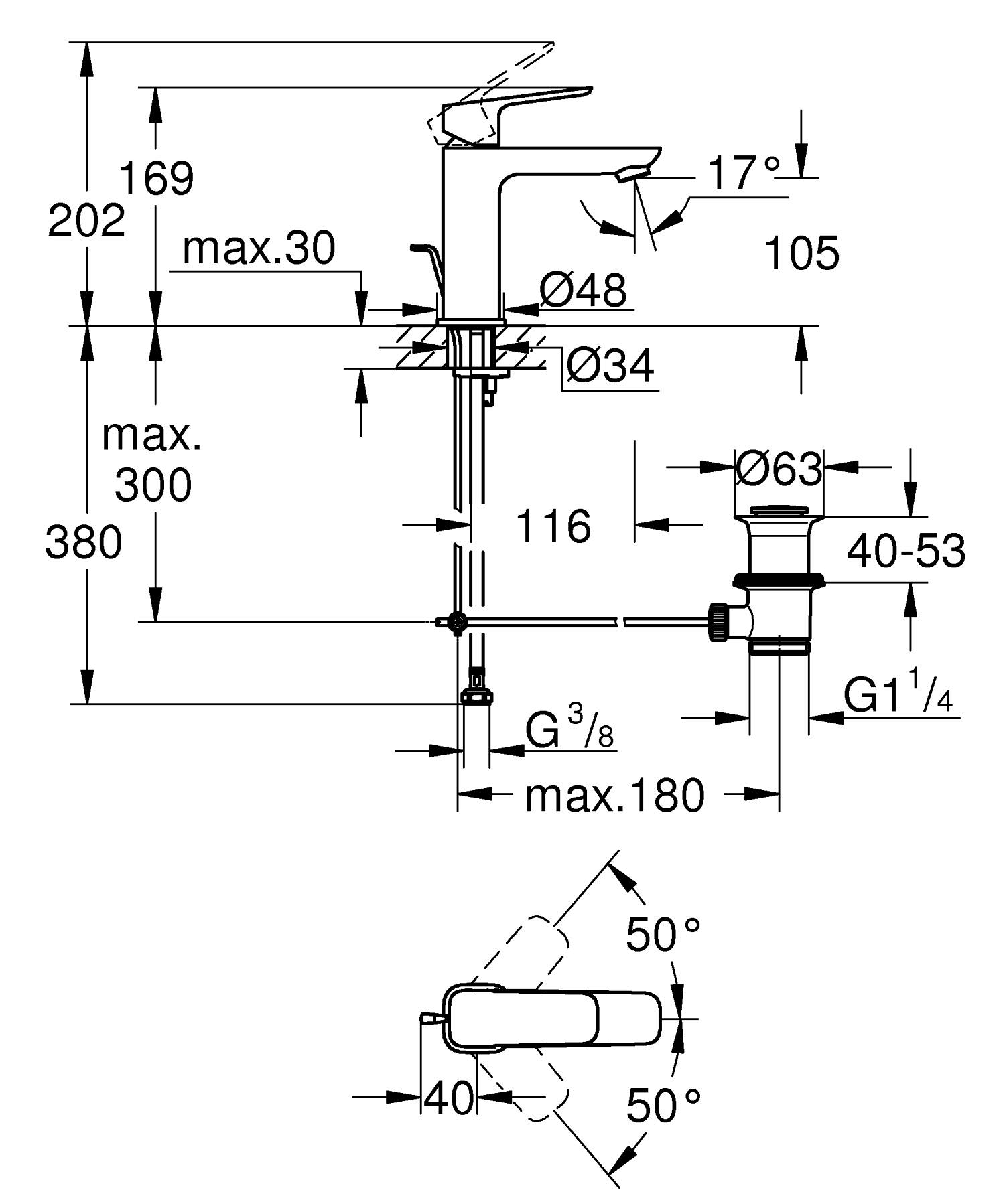 Grohe Cubeo M-Size 1017490000 Габаритные размеры