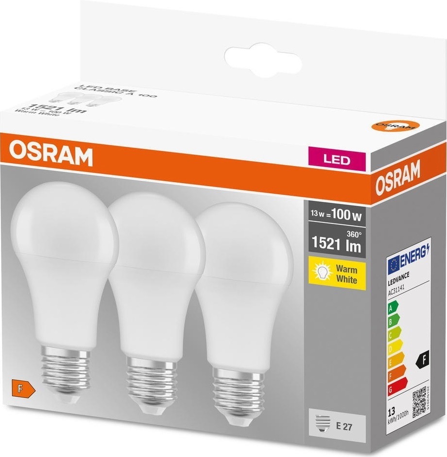 Osram Led A60 13W 1520Lm 2700K E27 3 шт. (4058075819412)