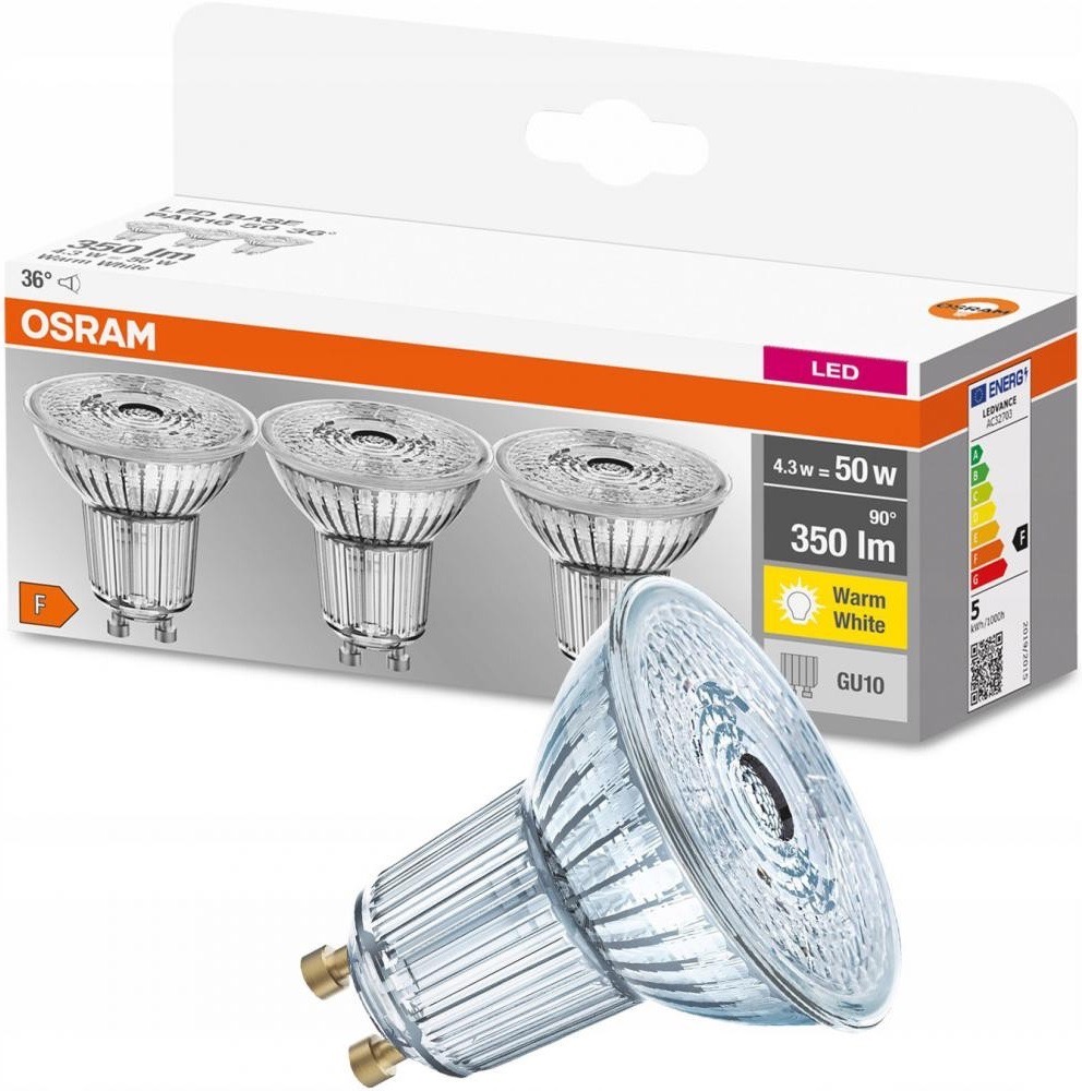 Світлодіодна лампа OSRAM  форма точка Osram Led PAR16 4.3W 350Lm 2700K GU10 3 шт. (4058075818392)