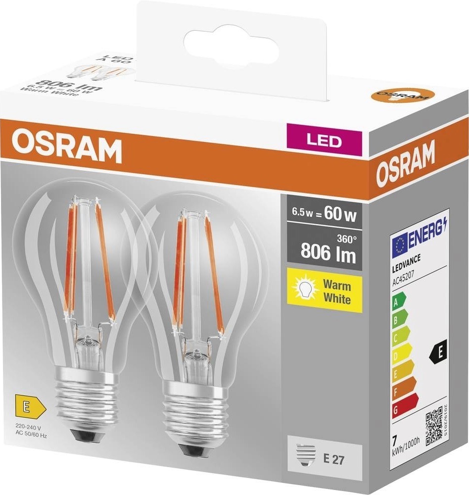 Osram Led A60 6.5W 806Lm 2700K E27 2 шт. (4099854064098)