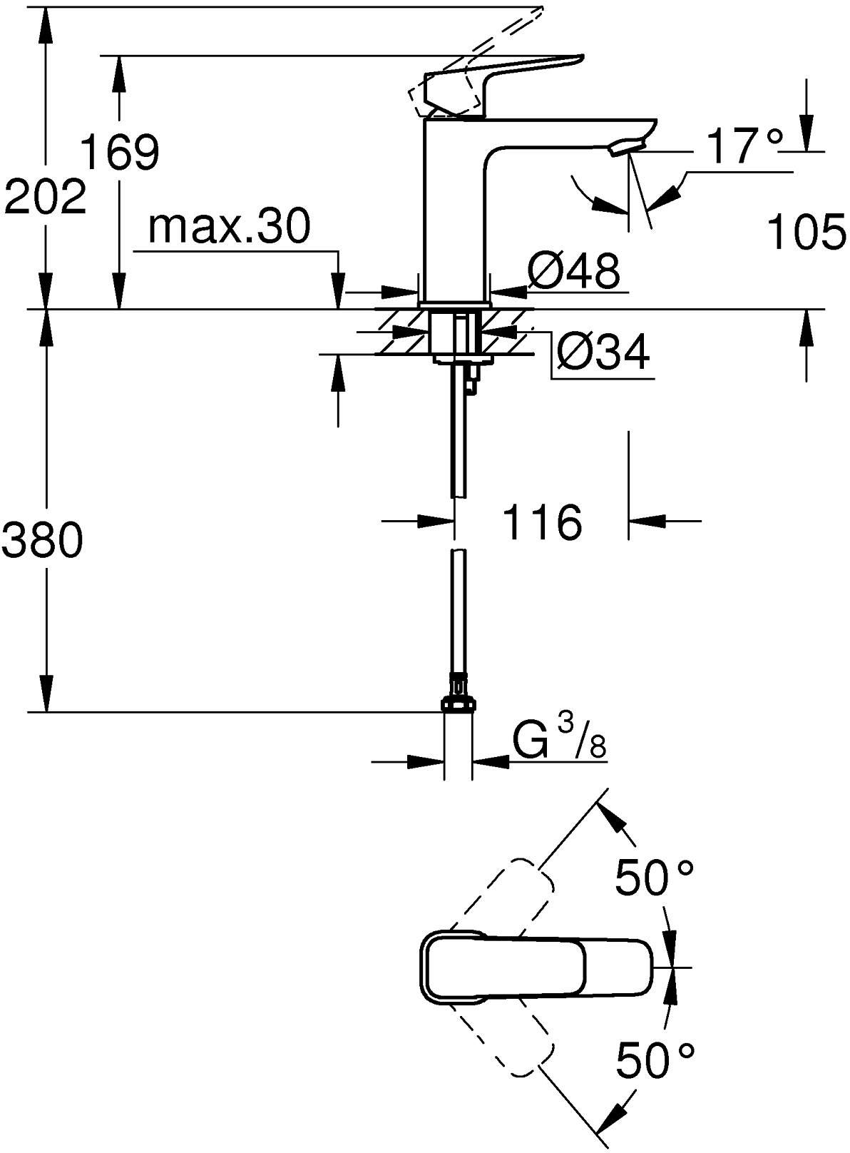 Grohe Cubeo M-Size 1017552430 Габаритные размеры