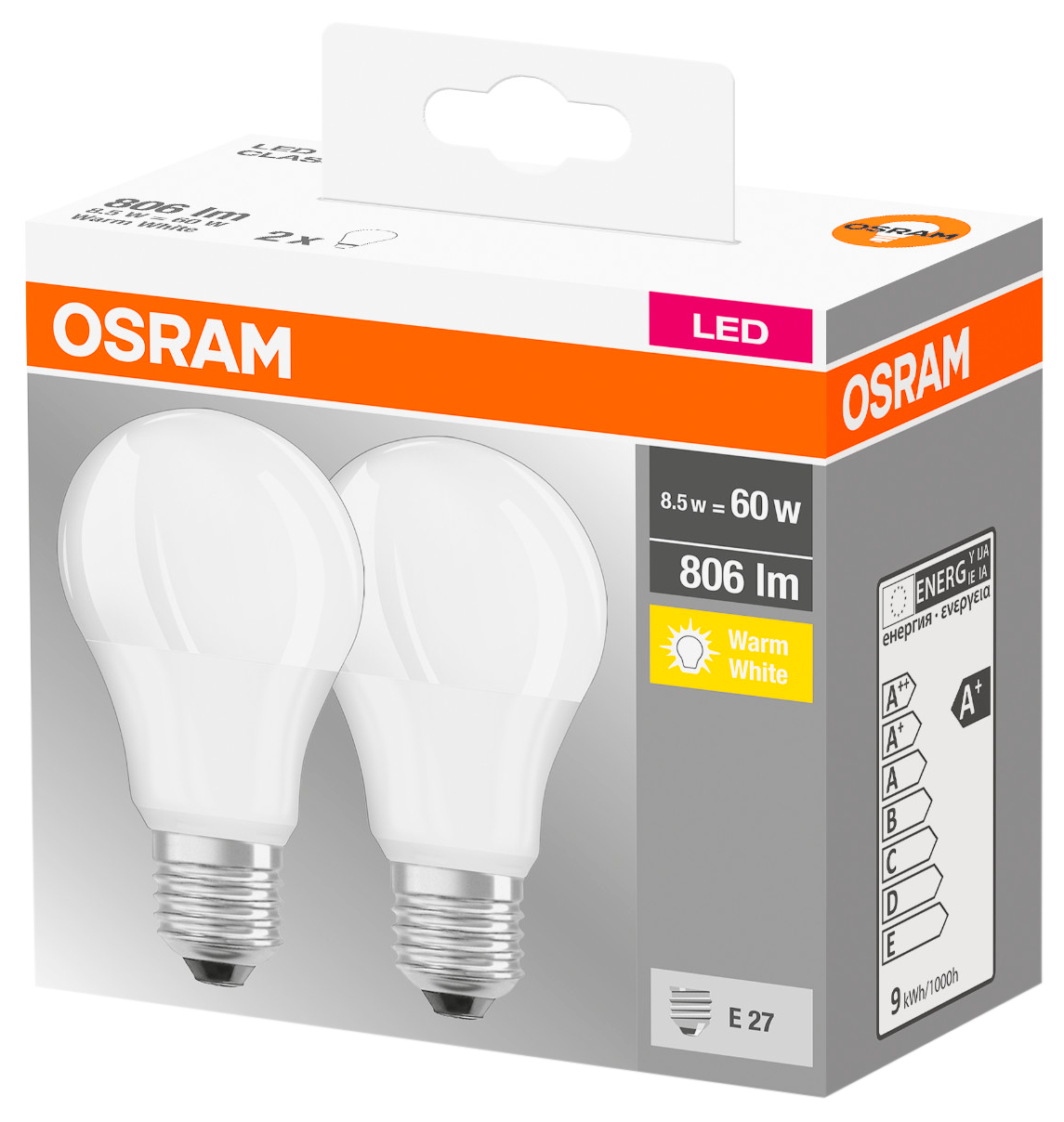 Osram Led A60 8.5W 806Lm 2700K E27 2 шт. (4058075152656)