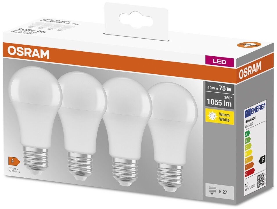 Osram Led A60 10W 1055Lm 2700K E27 4 шт. (4058075184992)