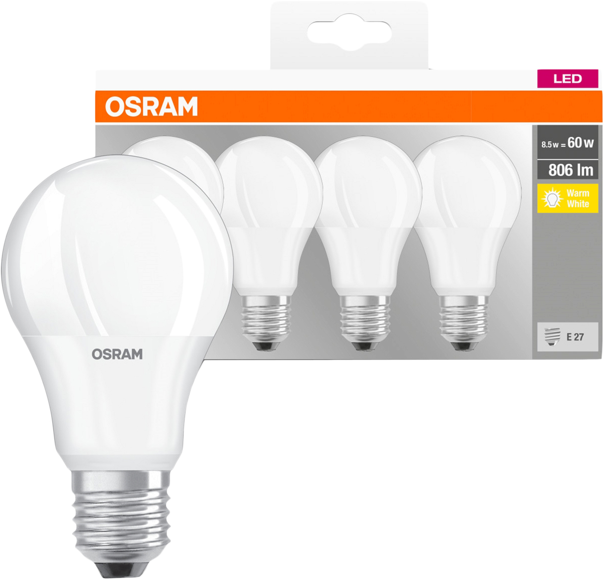 Osram Led A60 8.5W 806Lm 2700K E27 4 шт. (4058075819450)