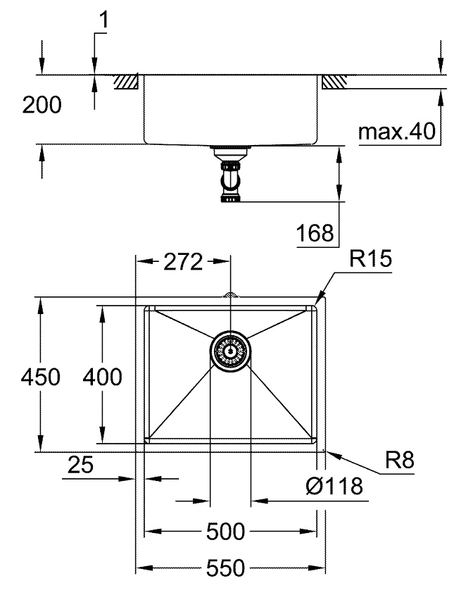 Grohe K700U 31574AL1+30274AL0+40535AL0 Габаритні розміри