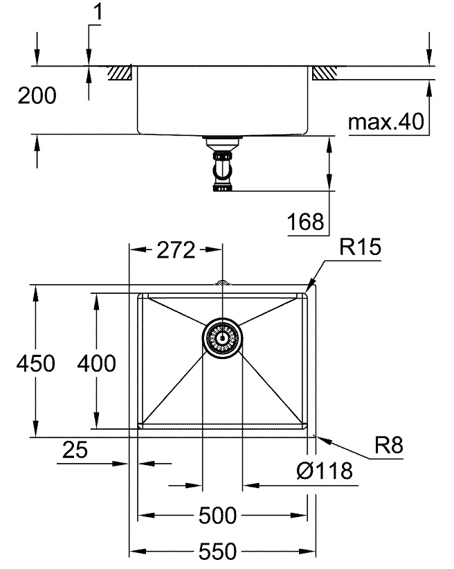 Grohe K700U 31574DL1+30274DL0+40535DL0 Габаритні розміри