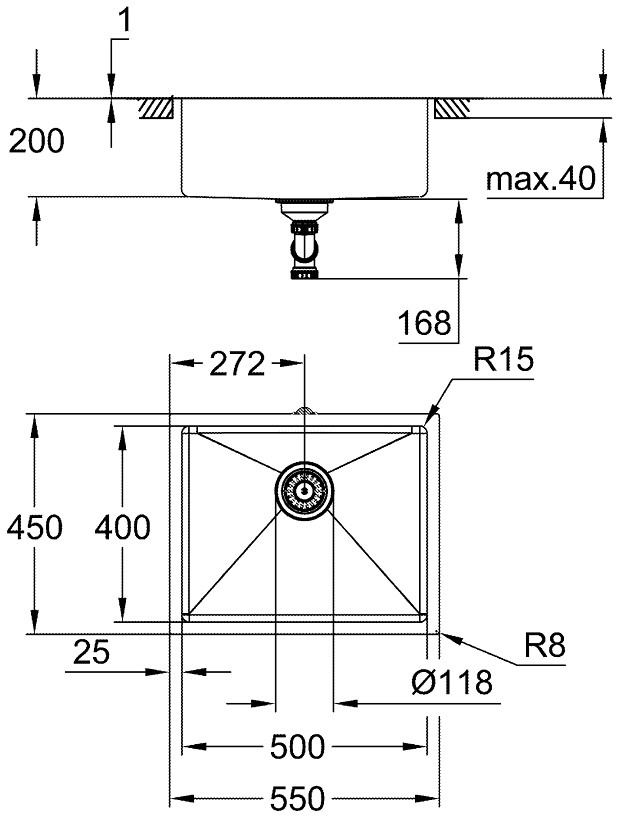 Grohe K700U 31574GN1+30274GN0+40535GN0 Габаритные размеры