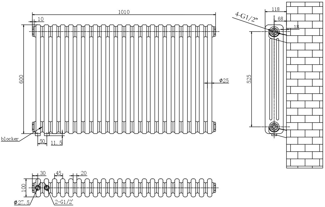 ArttiDesign Bari III G 22/600/1010/50 черный матовый Габаритные размеры