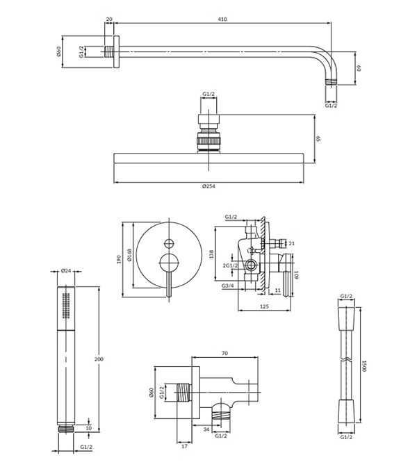 Omnires Y Nickel SYSY16NI Габаритные размеры