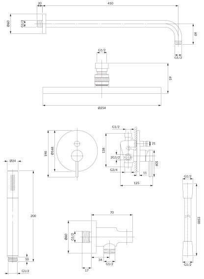 Omnires Y Brushed Brass SYSY35BSB Габаритні розміри