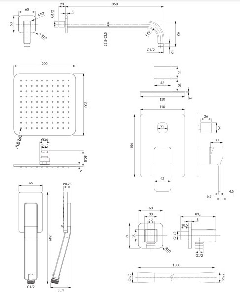 Omnires Slide Graphite SYSSL12GR Габаритні розміри