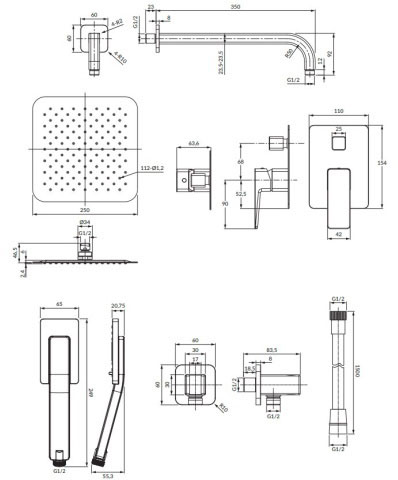 Omnires Parma Nickel SYSPM21IN Габаритные размеры