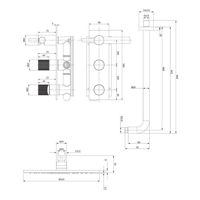 Omnires Contour Chrome SYSCT11CR Габаритные размеры