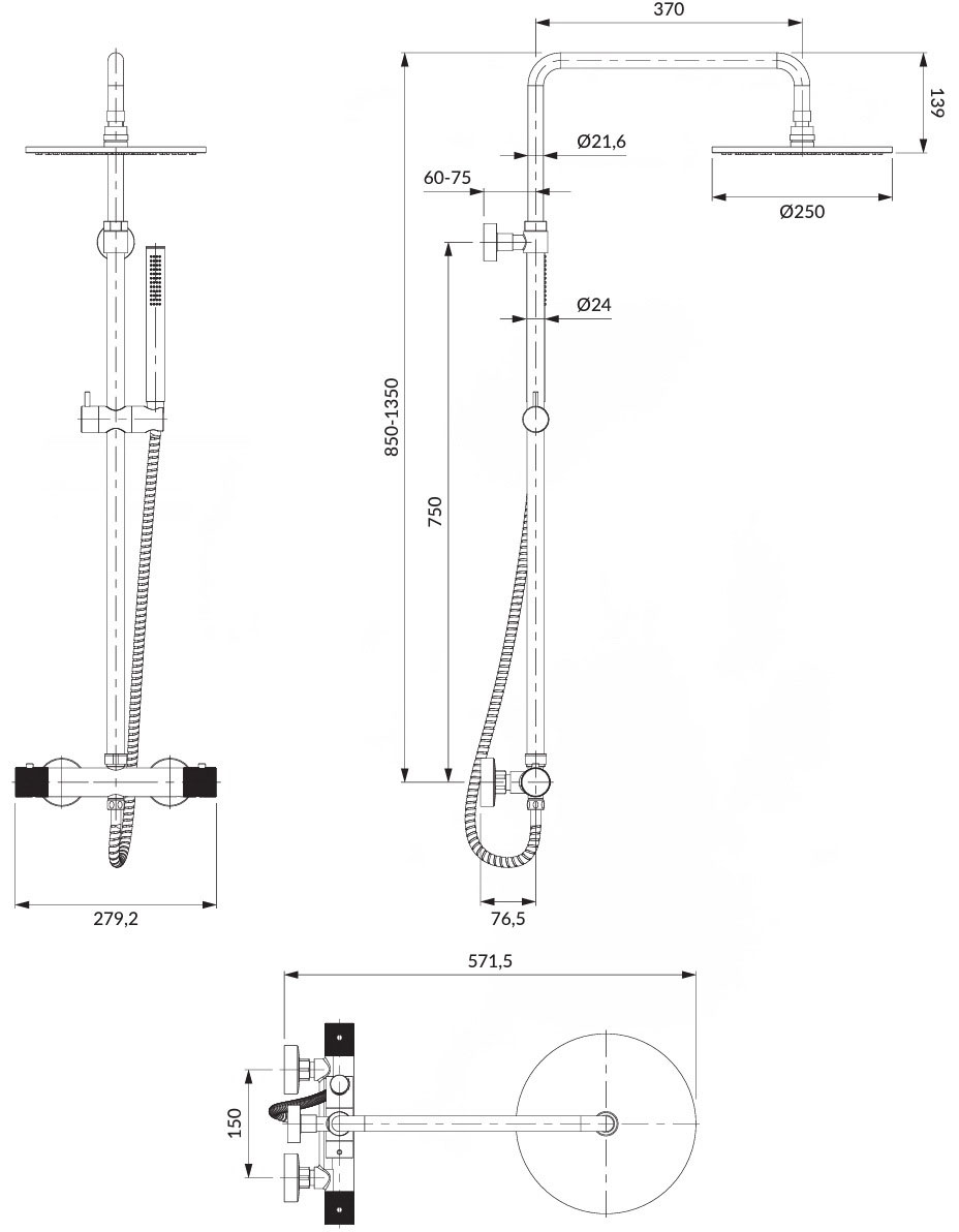 Omnires Contour Antracite CT8044AT Габаритні розміри