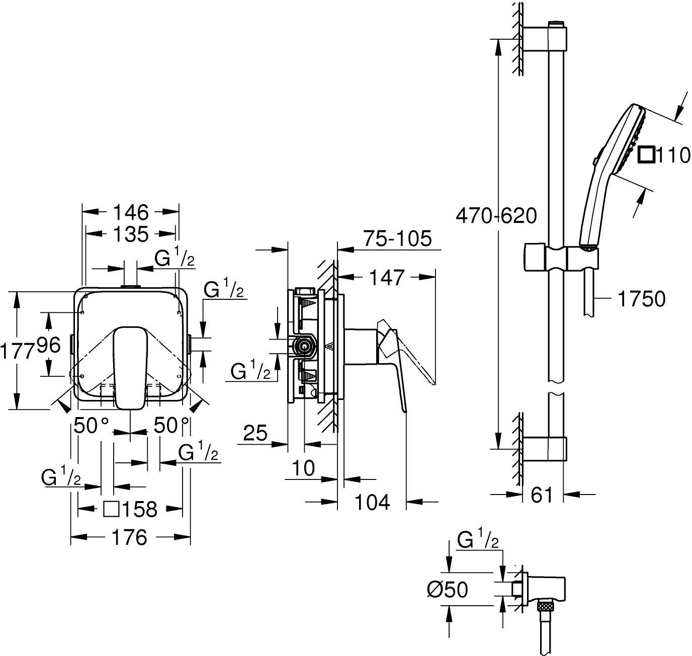 Grohe Cubeo Tempesta 110 (1053350000) Габаритні розміри