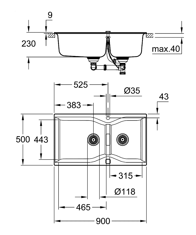 Grohe K-series K700 31658AT0 Габаритные размеры