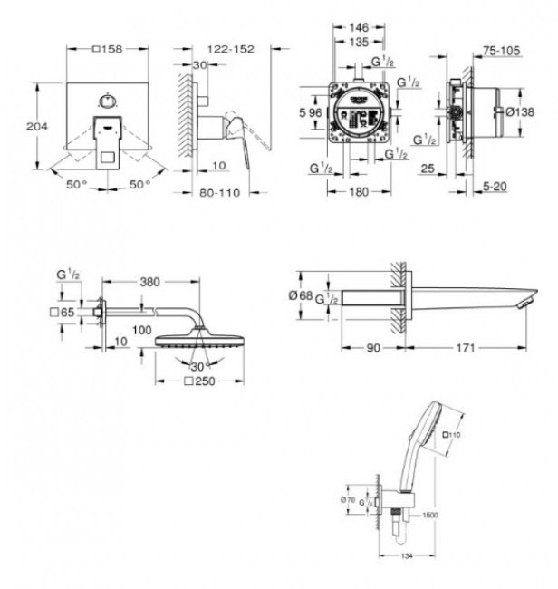 Grohe Eurocube UA26417SC0 Габаритные размеры