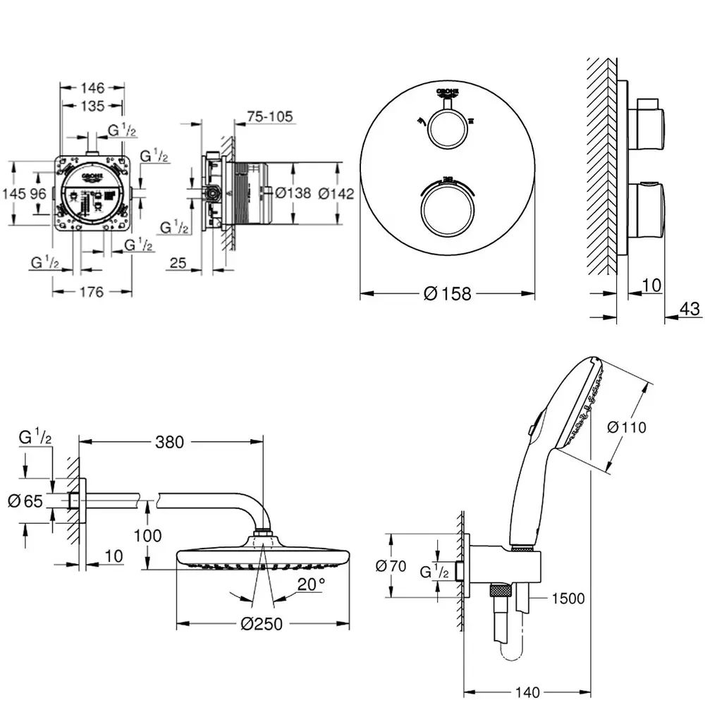 Grohe Grohtherm UA26415SC9 Габаритные размеры