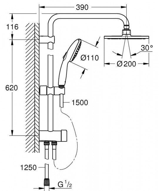 Grohe Tempesta System 200 (26981001) Габаритні розміри