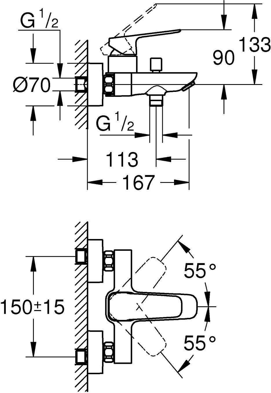 Grohe Cubeo 1018130000 Габаритные размеры