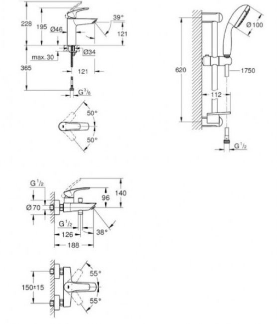 Grohe Eurosmart UA123248M0 Габаритні розміри