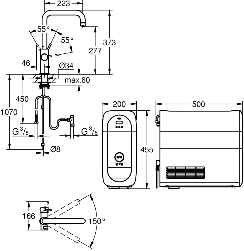 Grohe Blue Home 31456001 Габаритні розміри