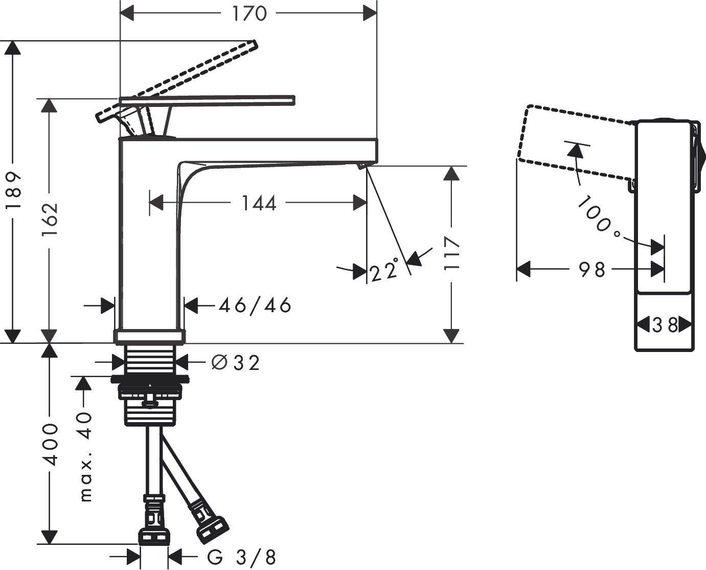 Hansgrohe Tecturis E 73014700 Габаритні розміри