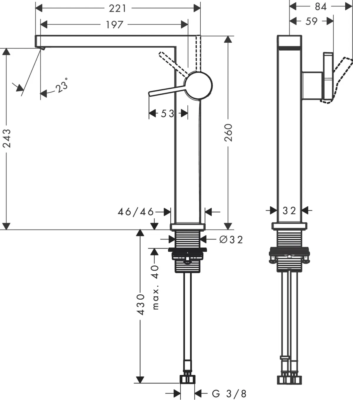 Hansgrohe Tecturis E 240 Fine CoolStart Chrome (73070000) Габаритные размеры