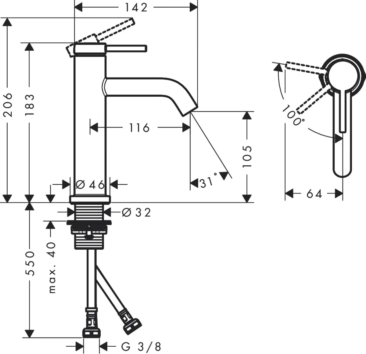 Hansgrohe Tecturis S 110 CoolStart Chrome (73312000) Габаритні розміри