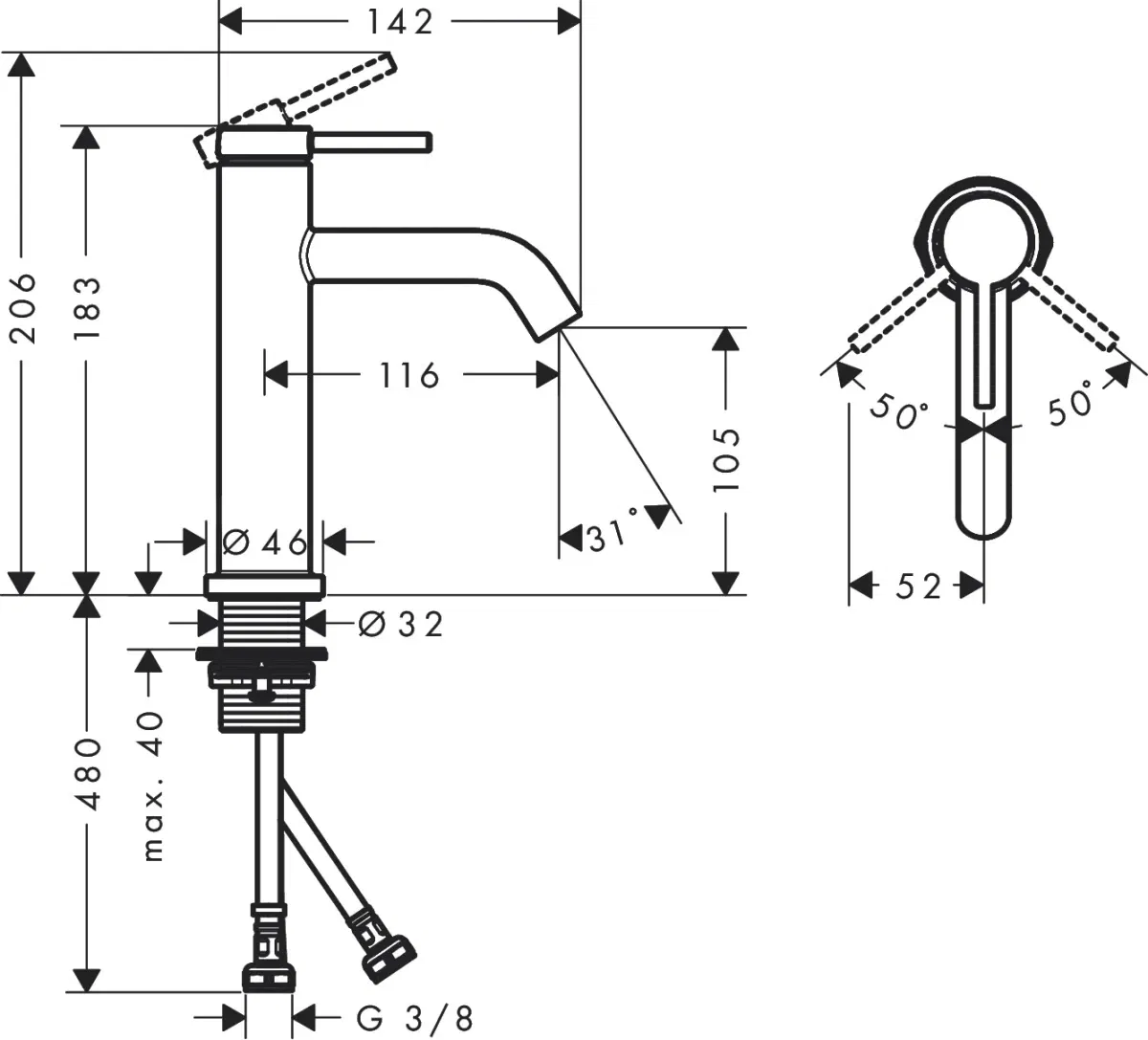 Hansgrohe Tecturis S 110 CoolStart Chrome (73311000) Габаритні розміри