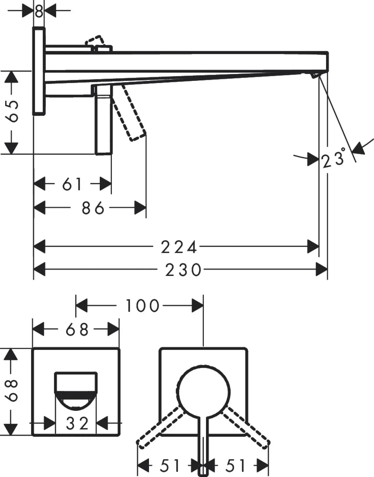 Hansgrohe Tecturis E 225 Matt Black (73051670) Габаритні розміри