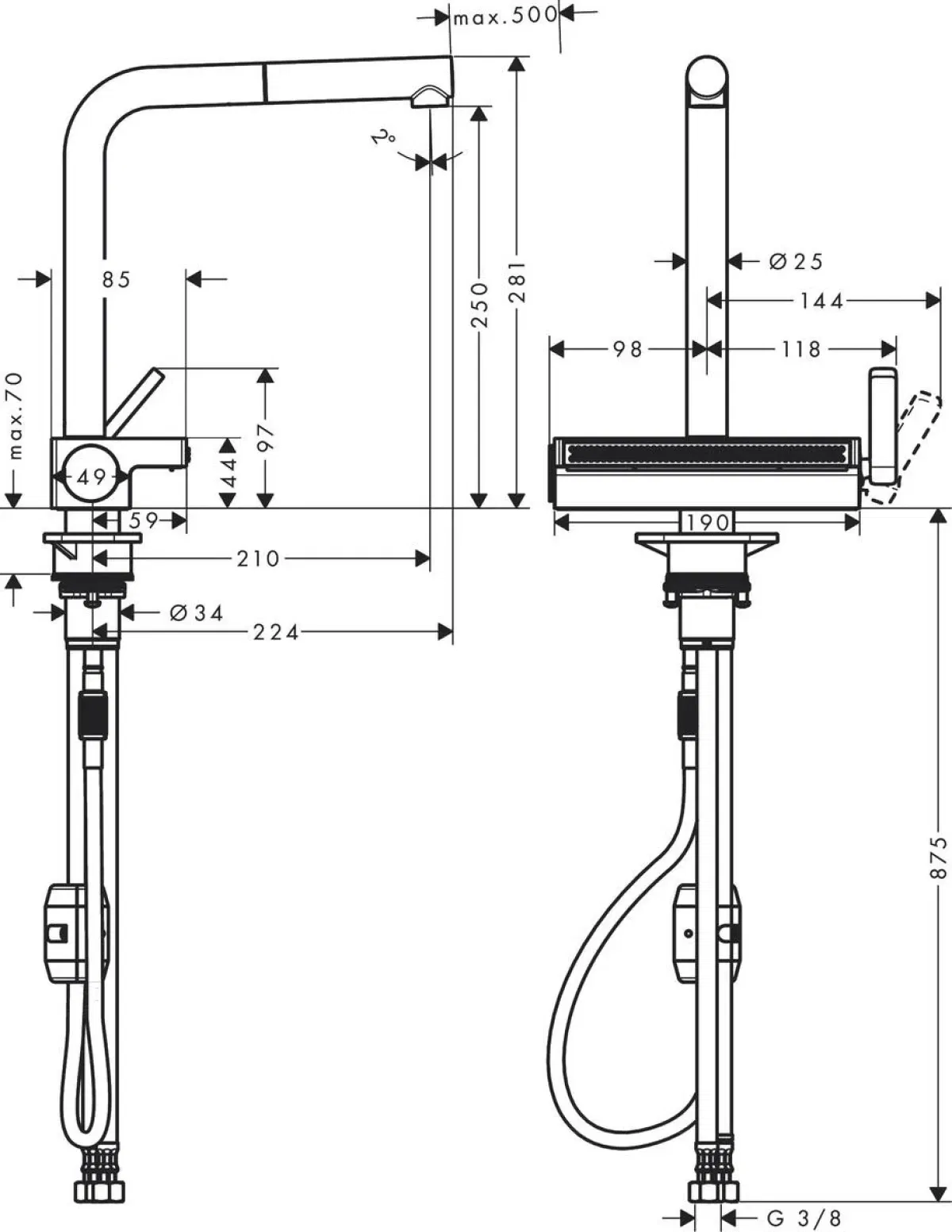 Hansgrohe Aquno Select M81 73836800 Габаритные размеры