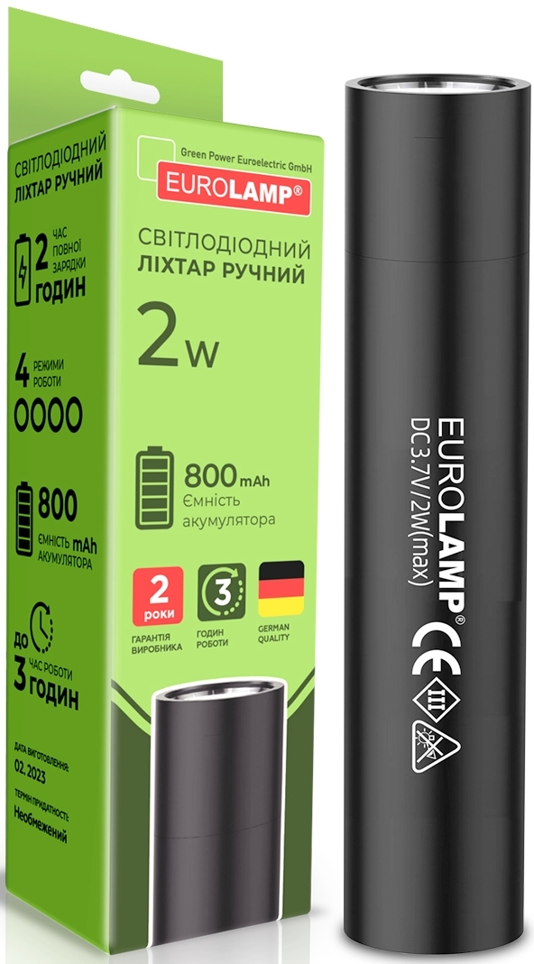 Фонарик Eurolamp Flash-2W с USB черный