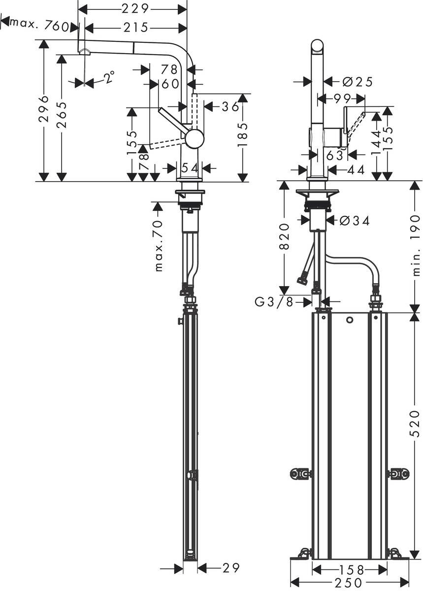 Hansgrohe Talis M54 72809800 Габаритні розміри