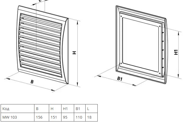 Вентс MW103 (156x151) Габаритные размеры