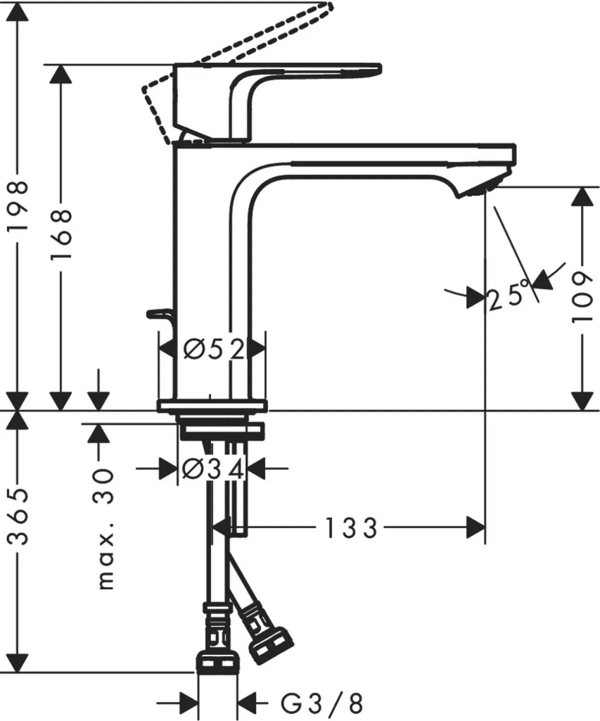 Hansgrohe Rebris S Chrome 72588000 Габаритні розміри