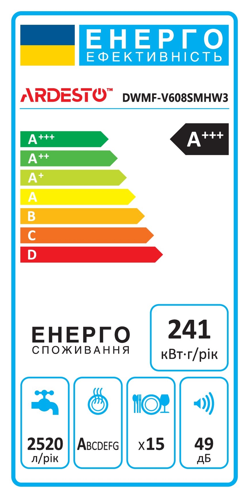 Посудомийна машина Ardesto DWMF-V608SMHW3 ціна 14999 грн - фотографія 2