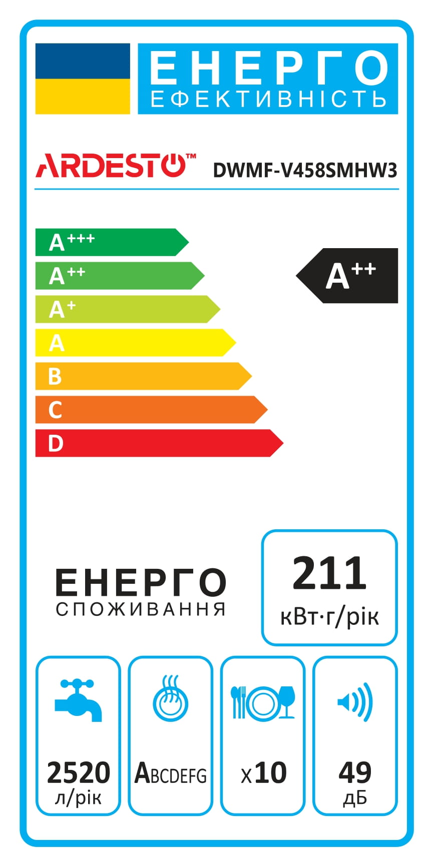 Посудомийна машина Ardesto DWMF-V458SMHW3 ціна 14699 грн - фотографія 2