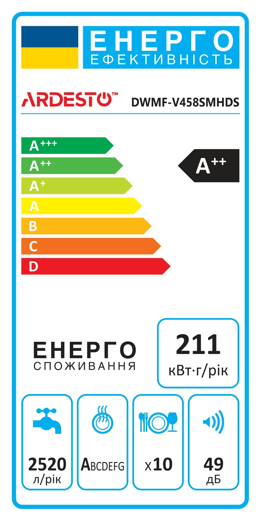 Посудомоечная машина Ardesto DWMF-V458SMHDS цена 13999 грн - фотография 2