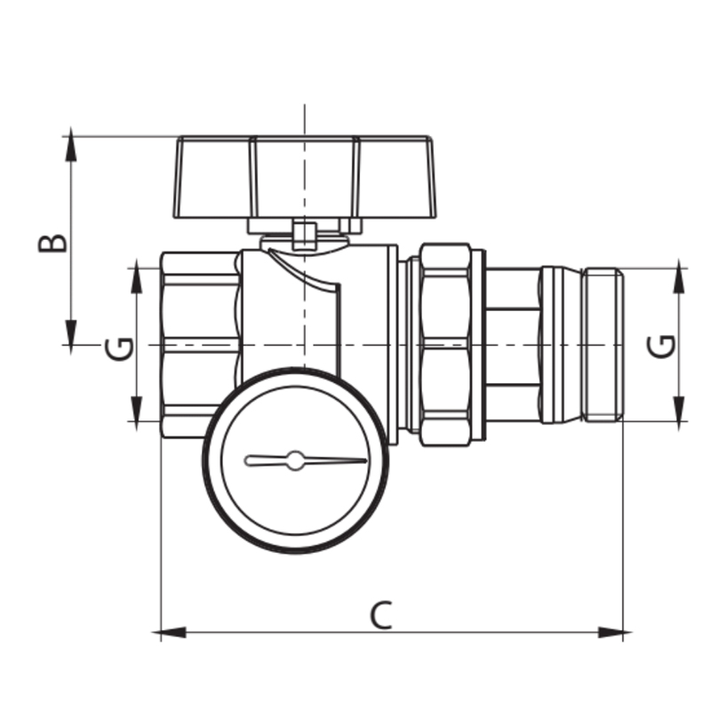 Koer KR.1032-Gi - 1'' (KR2893) с термометром Габаритные размеры