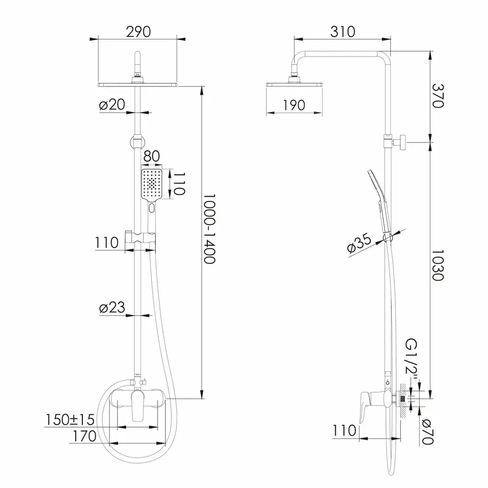 Imprese MODUS f03008201SS Габаритные размеры