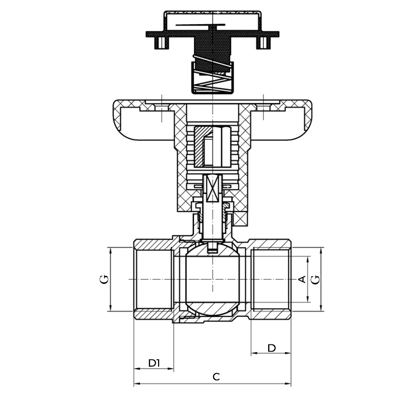 Koer KR.240 - 3/4" ГГ (KR3118) з пластиковою ручкою та термометром Габаритні розміри