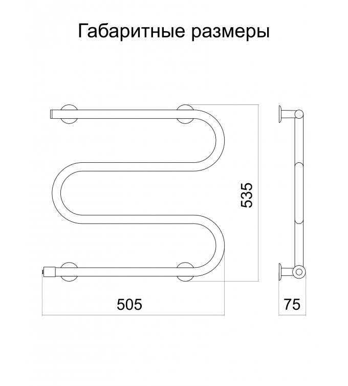 Теплий Світ Змійка R (1052) Габаритні розміри