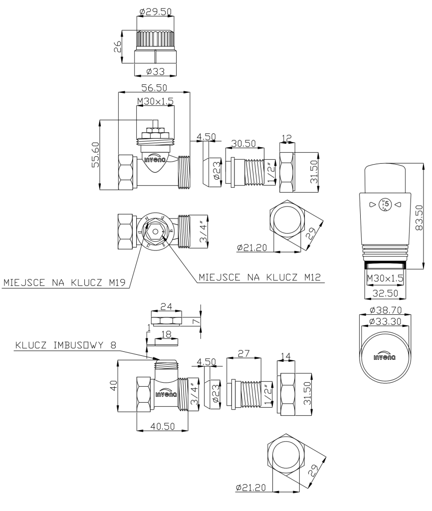 Invena CD-79-P15-S хром Габаритні розміри