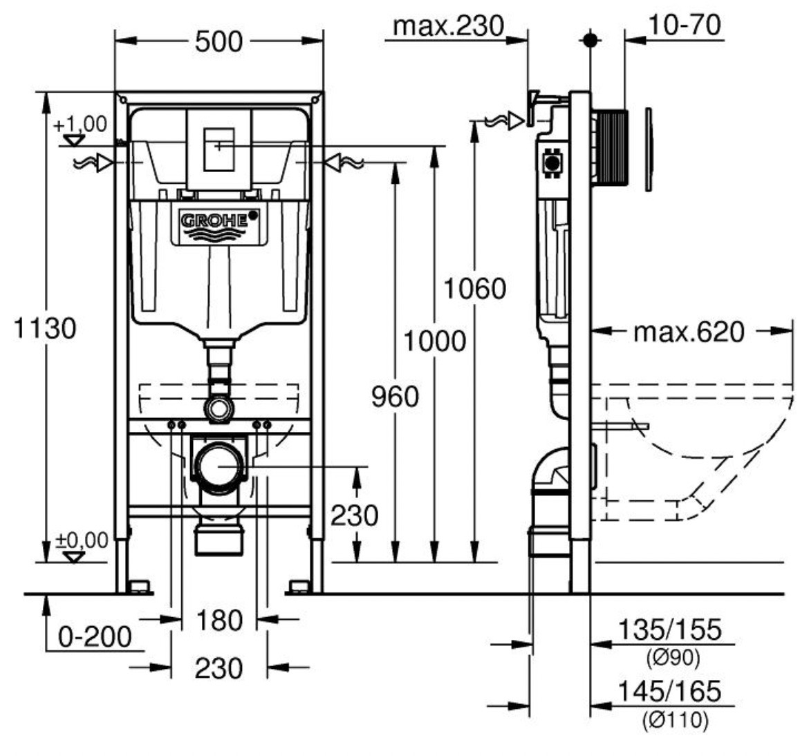 Grohe Rapid SL 38772001 + Kroner Eifel WHI523629 (38772001KE523629) Габаритні розміри