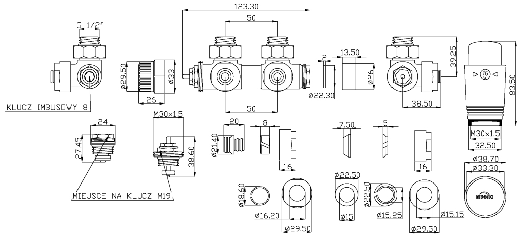 Invena Duoplex CZ-90-015-S графіт Габаритні розміри