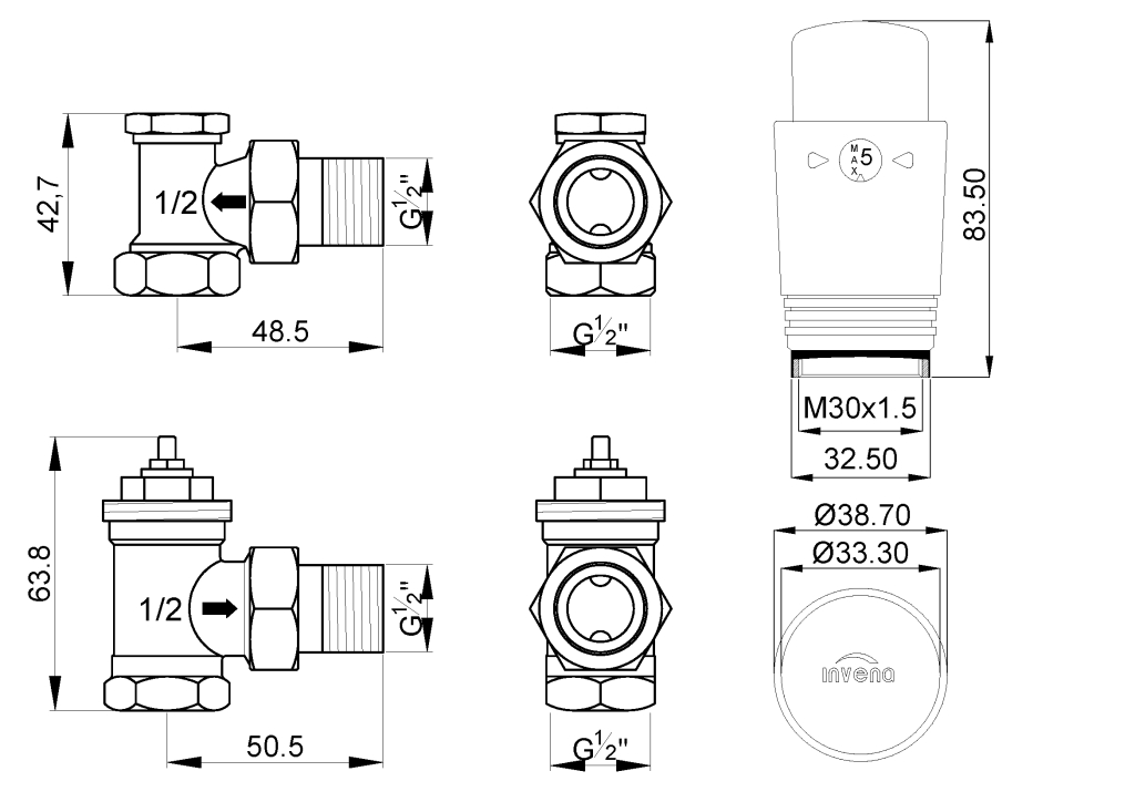 Invena CD-79-K15-S хром Габаритные размеры