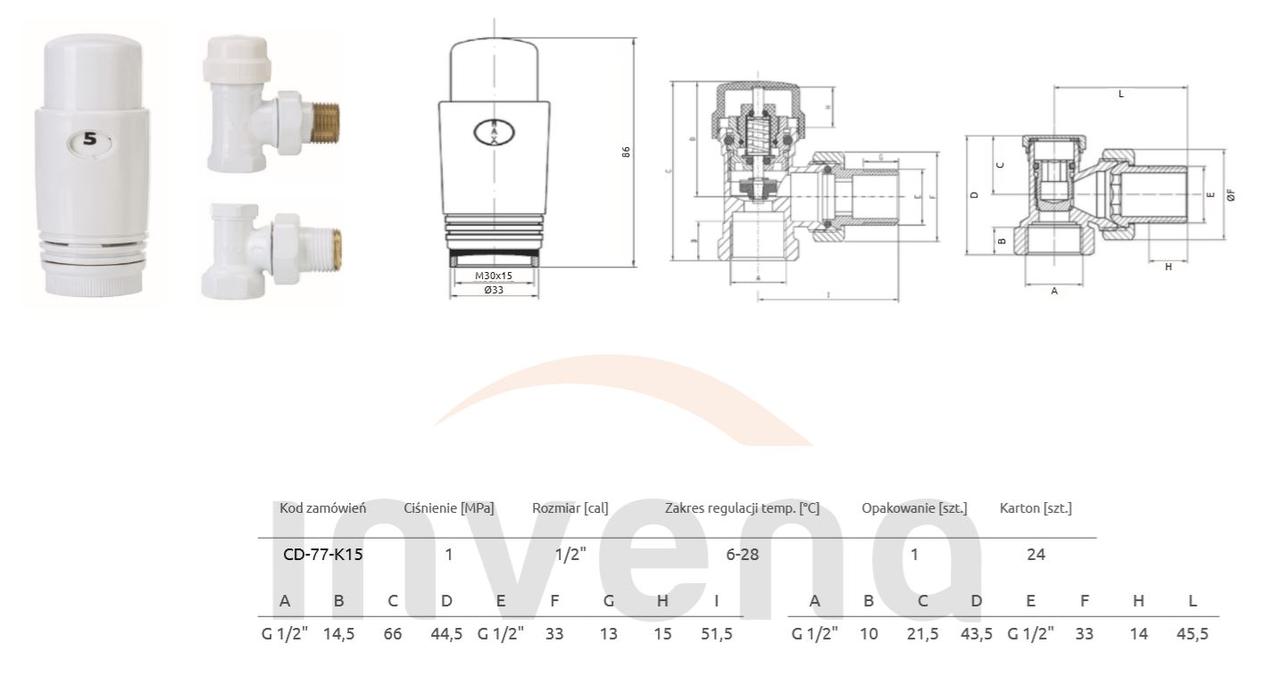 Invena CD-77-K15-S белый Габаритные размеры