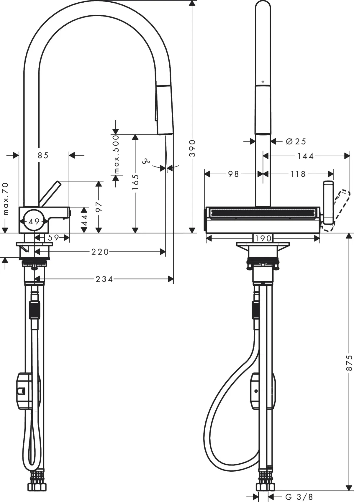 Hansgrohe Aquno Select M81 73837000 Габаритні розміри